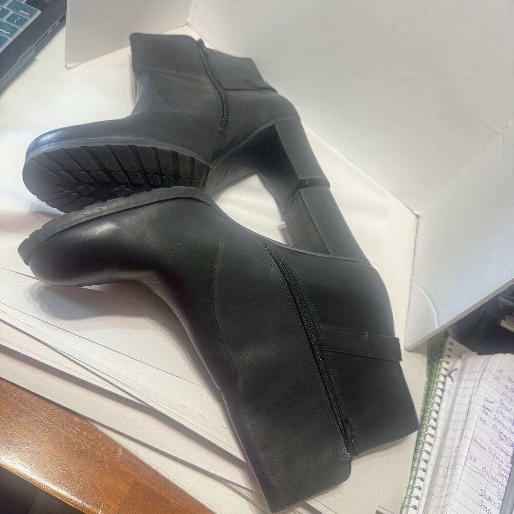 LRL Ralph Lauren Boots Womens 11B Cabrey Ankle Bootie Leather Block Heels Buckle - Picture 4 of 10